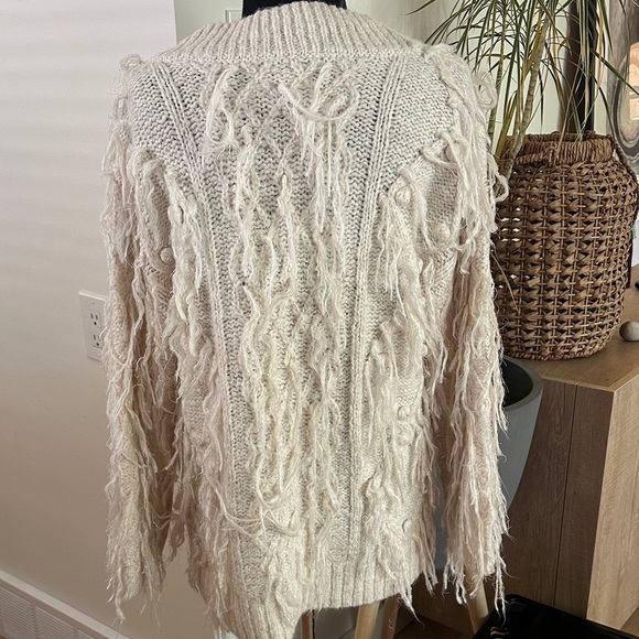 Anthropologie Fringe Cozy Cream Pull-Over Sweater- Small - Picture 8 of 16